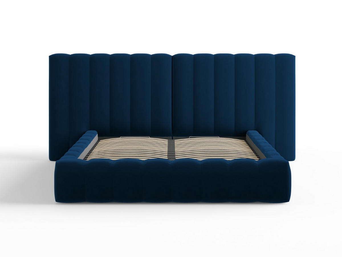 BETT mit Bettkasten und Doppelkopfteil Kelp aus Samt königsblau 140x200cm - Blau, Textil (140/200cm) - Micadoni