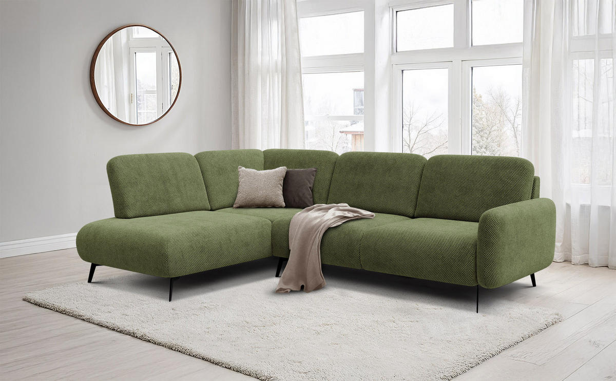 ECKSOFA FEBE 5-Sitzer links, olivgrün - Schwarz/Olivgrün, Holz/Textil (271/190cm) - Courtois Laville