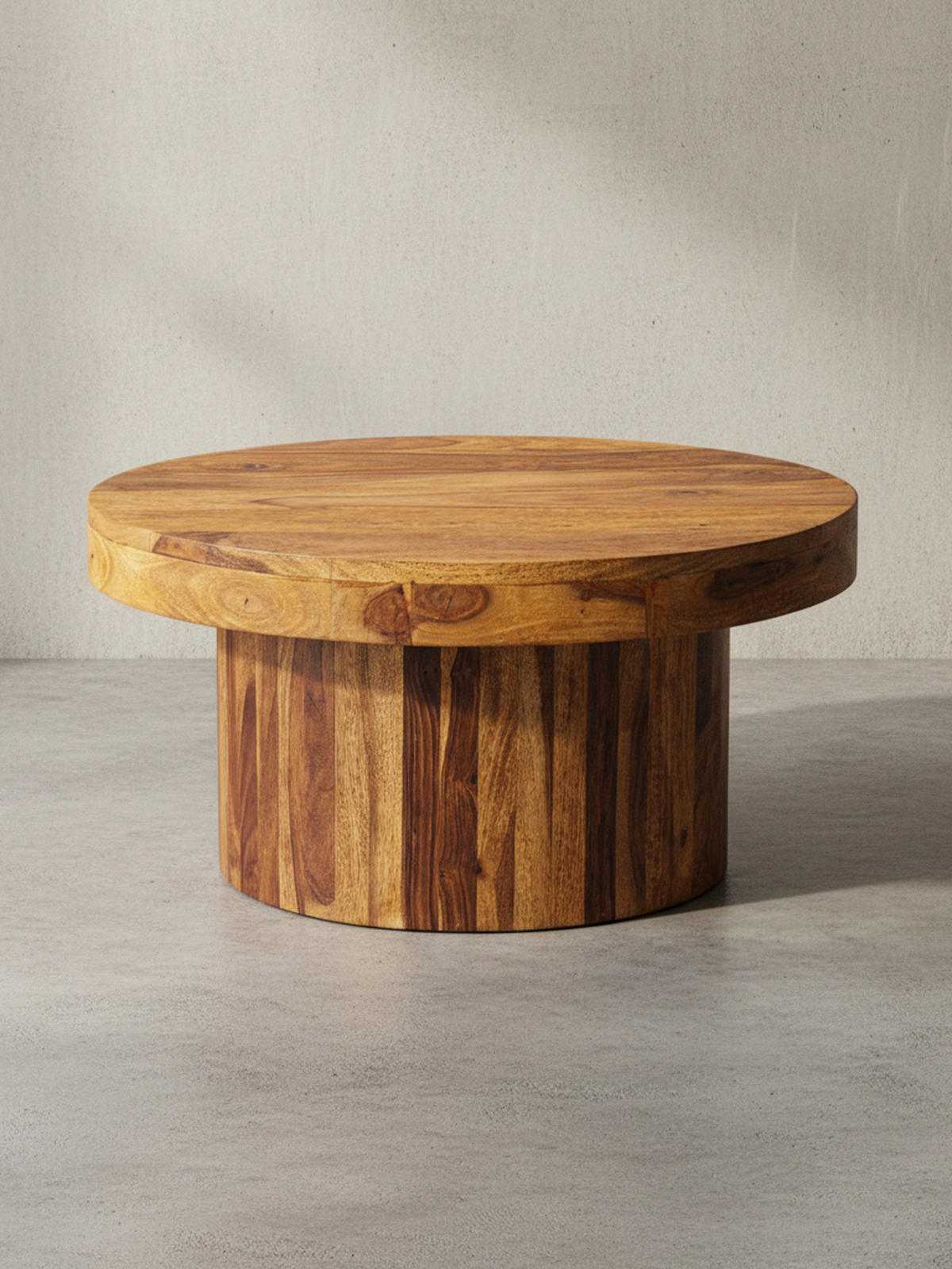 COUCHTISCH aus Massivholz Sheesham in Braun, Lackiert, mit robustem Sockelfuß, Maße 60x60x30 cm - Braun, Holz (60/60/30cm) - KADIMA DESIGN