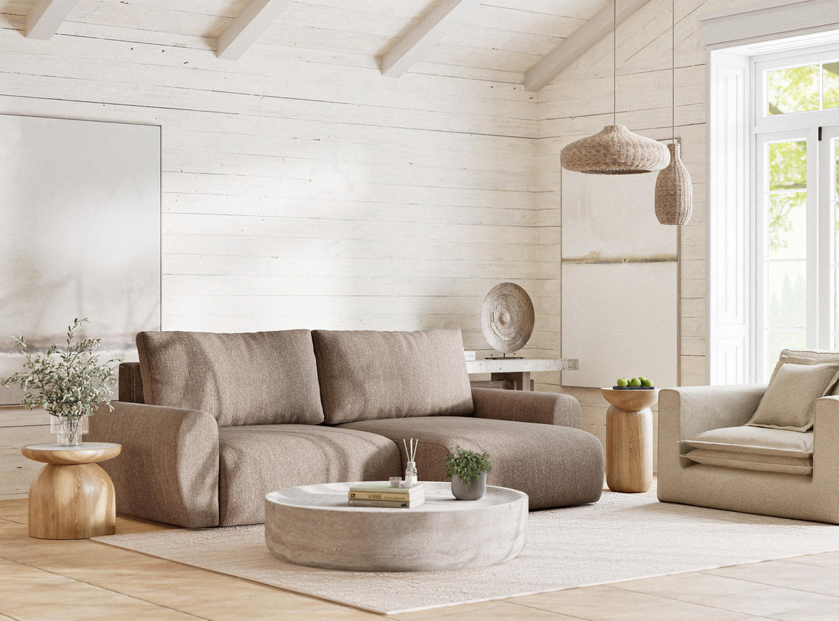 ECKSOFA MIT SCHLAFFUNKTION Numba Braun Webstoff - Schwarz/Braun, Holz/Holzwerkstoff (253/153cm) - Maison de Reve
