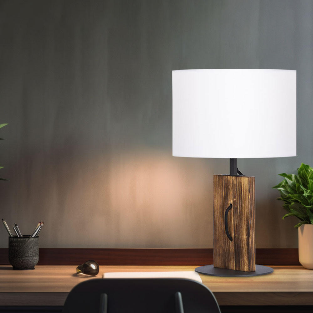 TISCHLEUCHTE Pinienholz Braun Weiß - Braun, Textil (25/25/40.2cm)