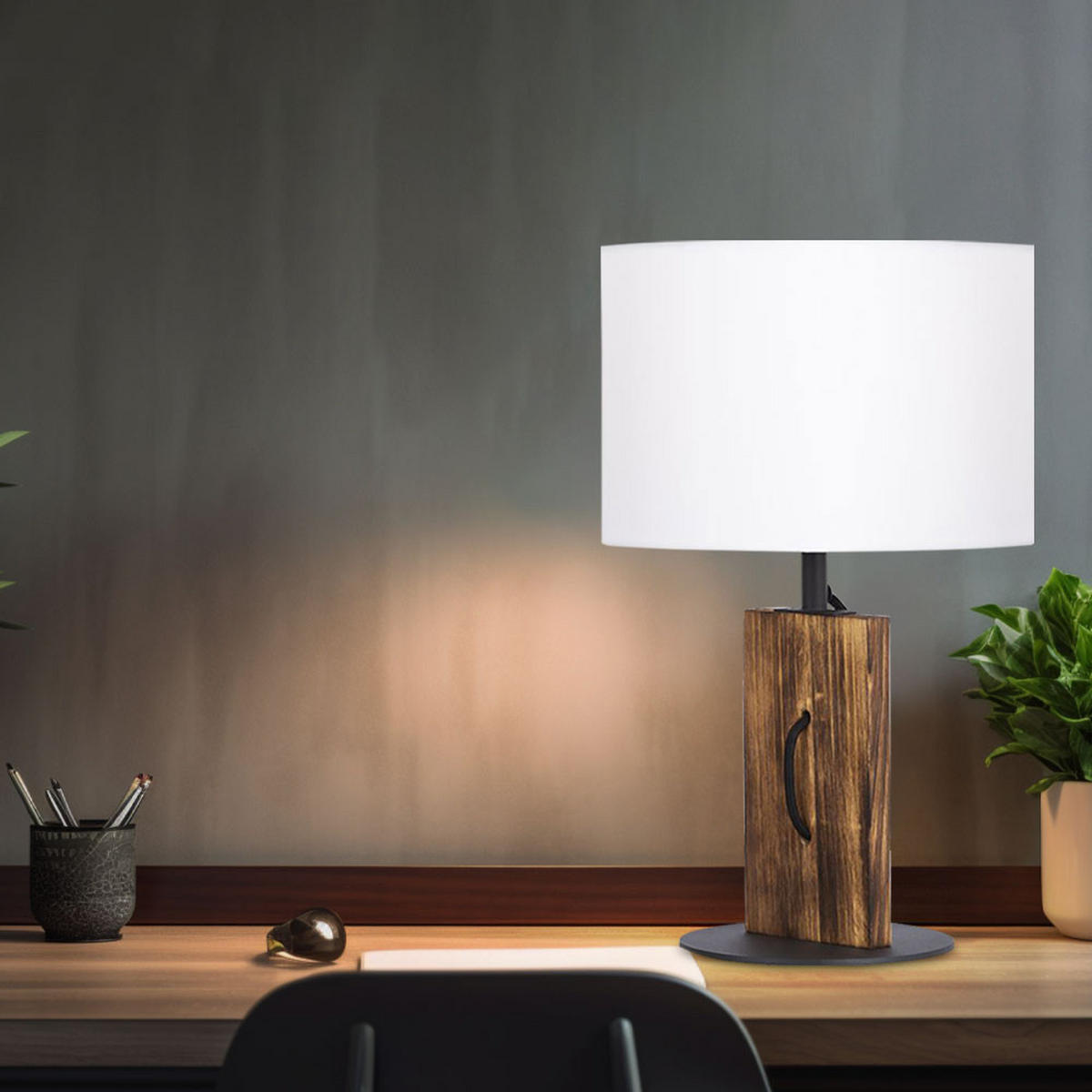 LED TISCHLEUCHTE Pinienholz Braun - Braun, Textil (25/25/40.2cm) - Nowa