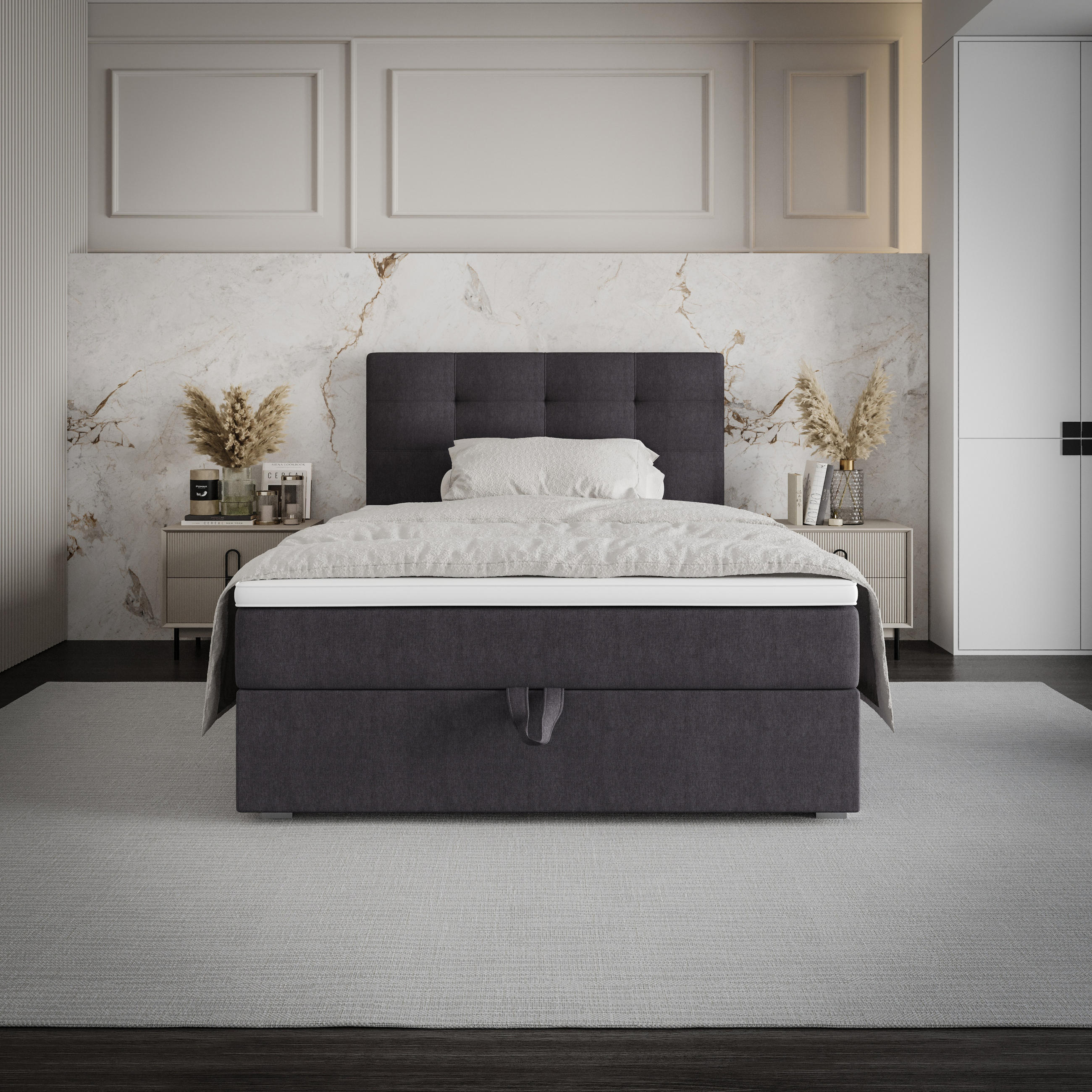 BOXBETT FADO 2 100x200, mit Matratze H3 und Topper, Cosmic 97 - Grau, Holz/Kunststoff (100/200cm) - Bedante