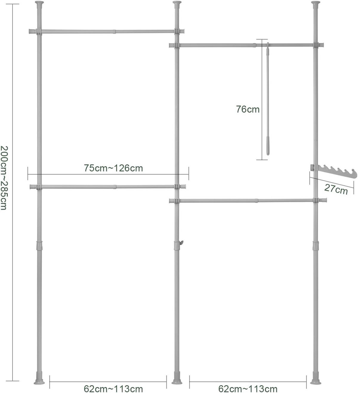 TELESKOP GARDEROBEN SYSTEM Grau - Grau, Kunststoff (226/285/3cm) - SoBuy