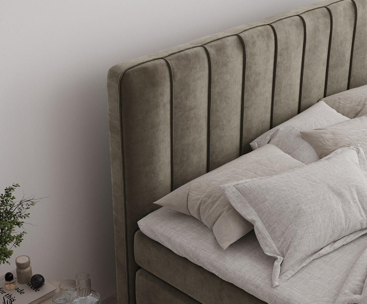 BOXSPRINGBETT Novara Taupe 180/200 cm - Taupe/Schwarz, Holz/Holzwerkstoff (180/200cm) - Maison de Reve