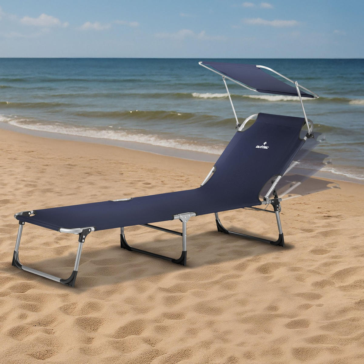 SONNENLIEGE mit Sonnendach, bis 120 kg - Dunkelblau, Textil (60/28/188cm) - Outtec