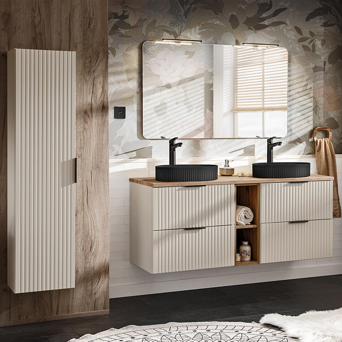 BADMÖBEL-SET 3-TLG. Adelaide-56 - Beige, Holzwerkstoff (176/200/47cm) - Lomado