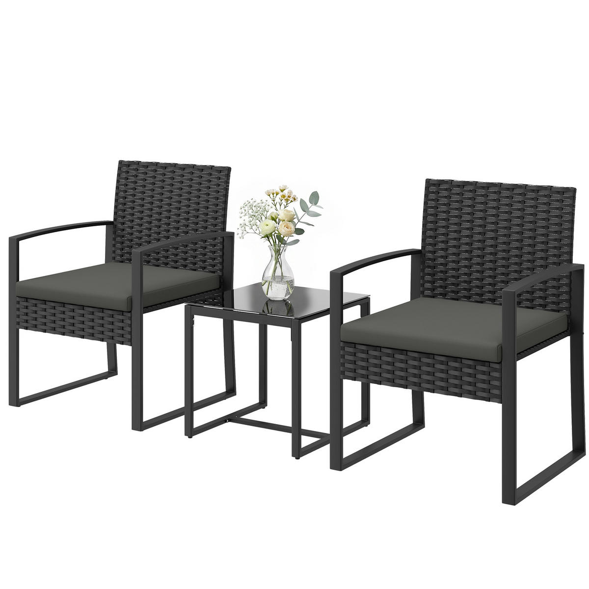 RATTAN-STUHL Dunkelgrau 58.0/55.0/76.0cm - Dunkelgrau, Metall (55/76/58cm)
