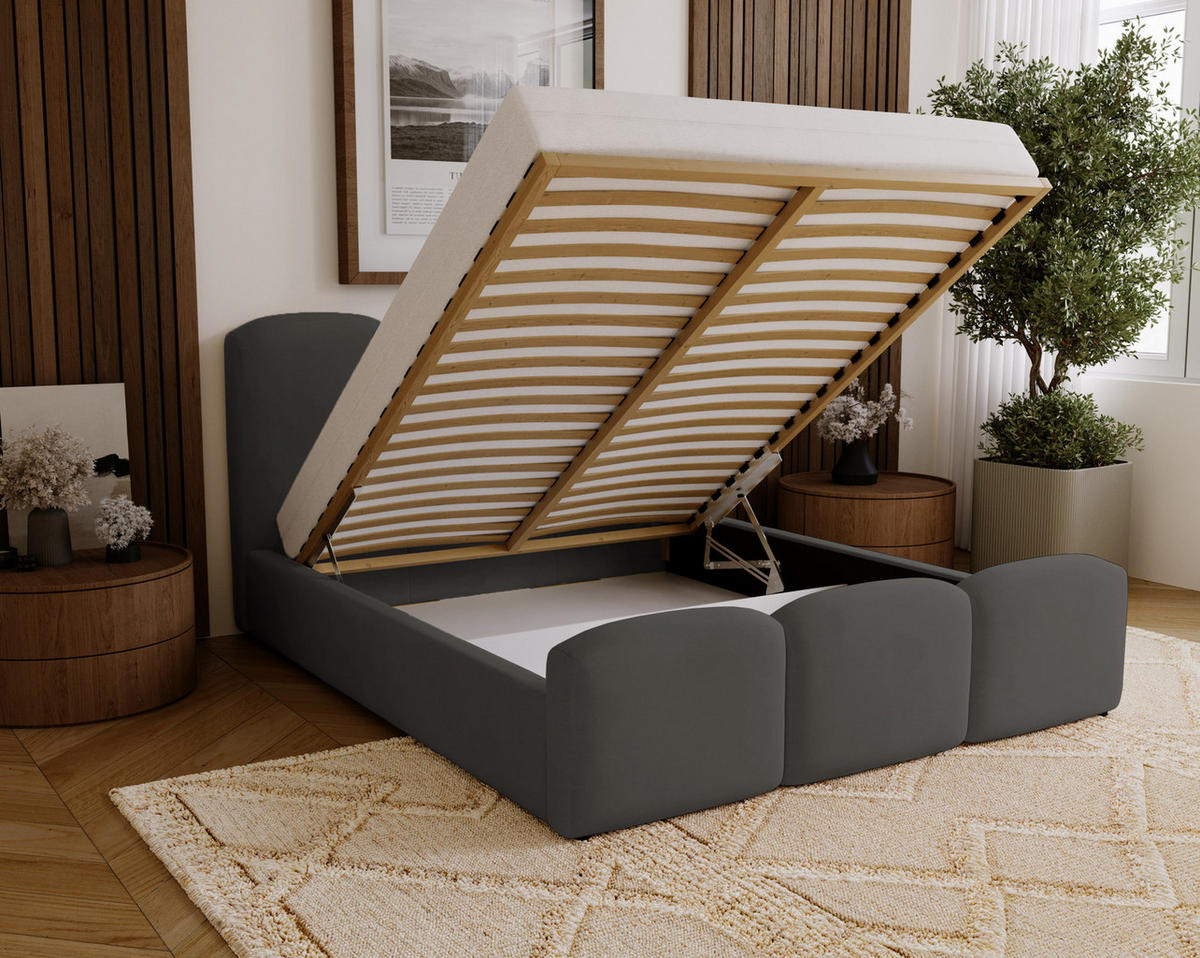 POLSTERBETT 200x200 cm Capri mit Bettkasten, Samt, Dunkelgrau - Dunkelgrau, Holz/Textil (200/200cm) - Emporius