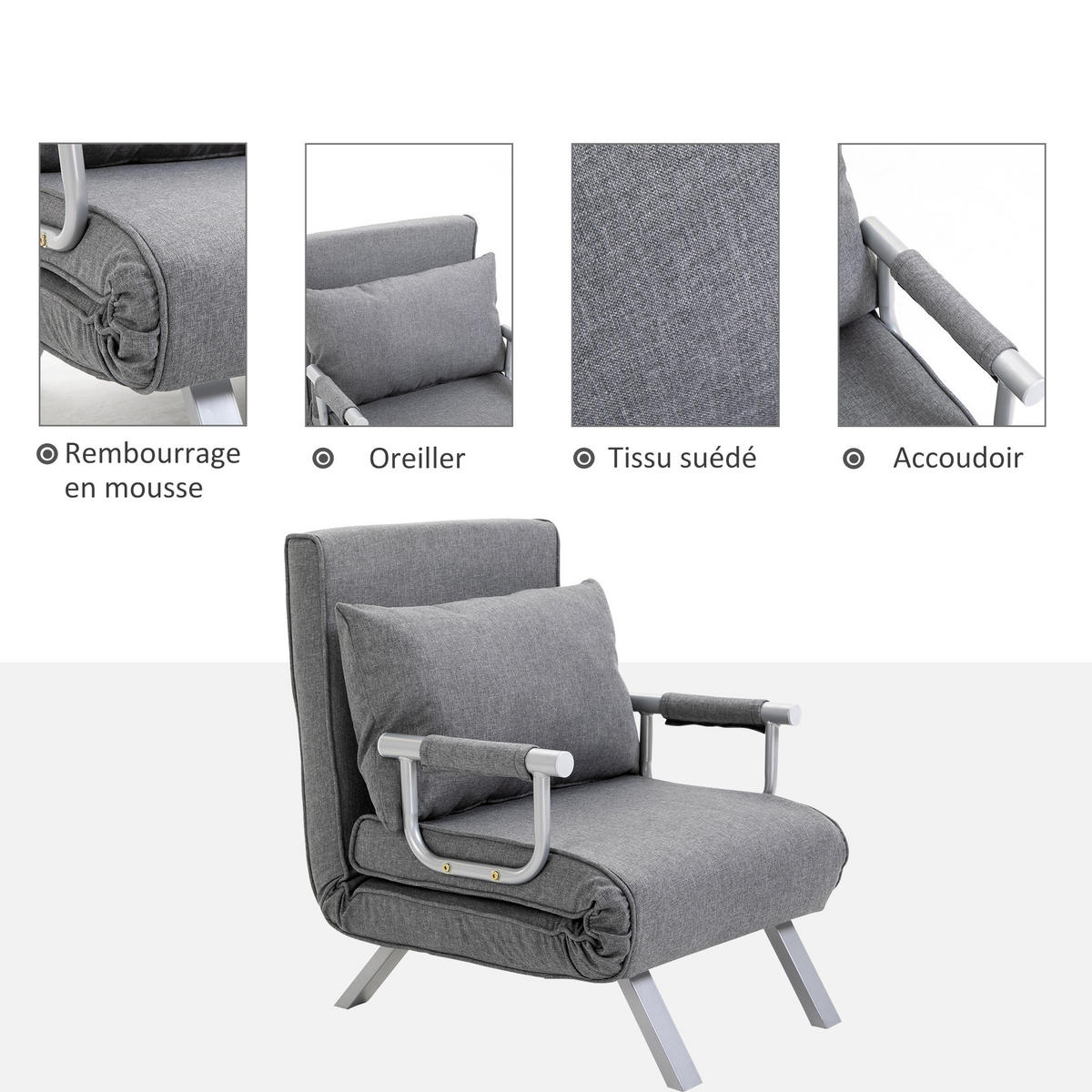 SCHLAFSESSEL DE-14541 5-fach verstellbar, abnehmbarer Bezug Hellgrau - Hellgrau, Textil (69/80/65cm) - ComfortXL