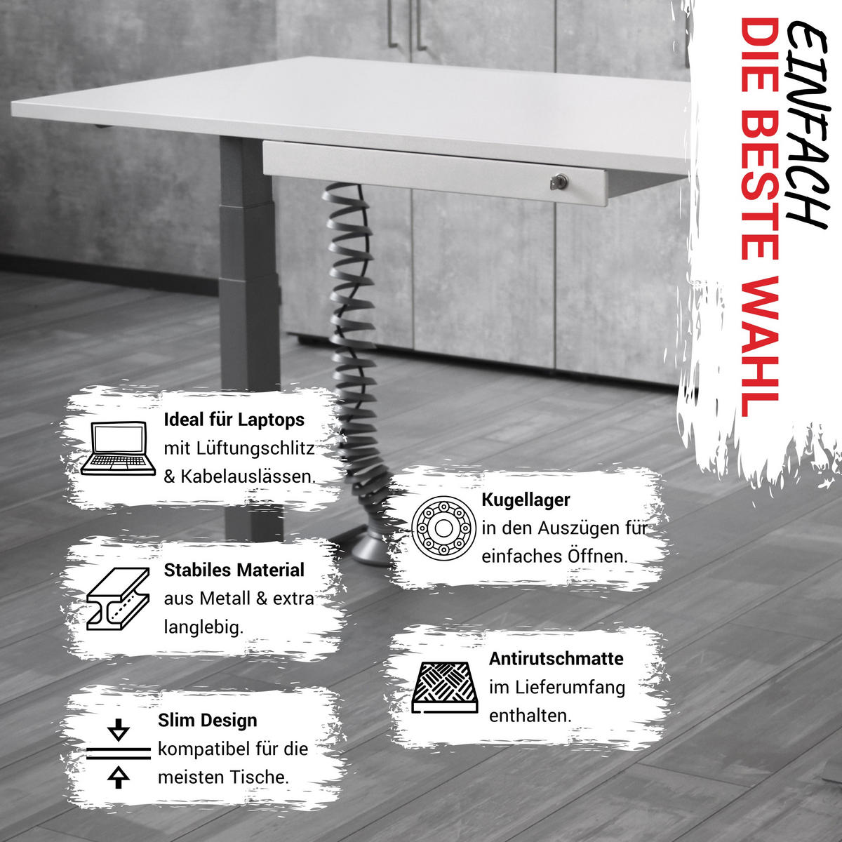 SCHUBLADE Laptop DeskDrawerPro 35,5/60/5,5 cm in Weiß - Weiß, Metall (35.5/60/5.5cm) - bümö