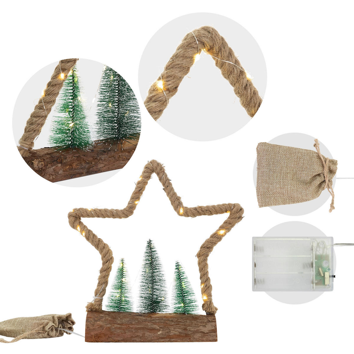 WEIHNACHT JUTE STERN - Braun, Holz (33/30/9.5cm) - ECD-Germany