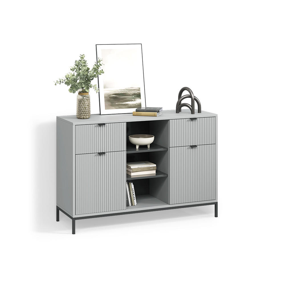KOMMODE Aterno Grau 120 x 81.2 cm mit 2 Schubladen und 2 Türen - Grau, Holzwerkstoff (120/81.2/40cm) - Livinity®