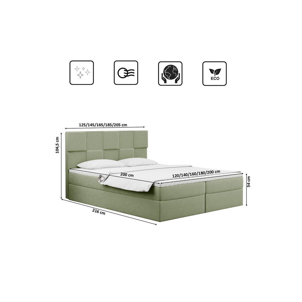 Thumbnail - Kaiser Möbel Boxbett, Hellgrün, Holz, H2, Höhe ca. 20 cm, einzeln stellbar, 160x200 cm, Reach, Schlafzimmer, Betten, Box...