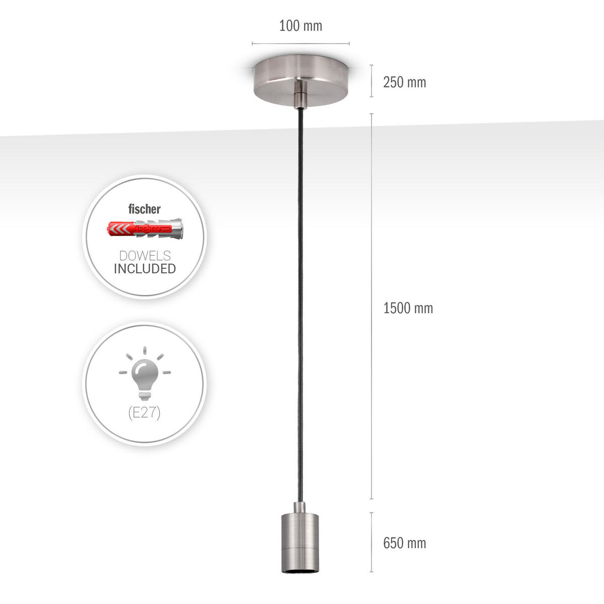 PENDELLEUCHTE Hugo - Nickelfarben, Metall (4.4/4.4/6.5cm) - Paco Home