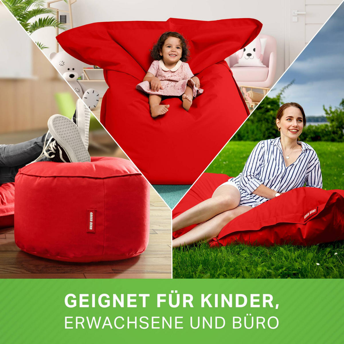 XXL-SITZSACK + Pouf 2er Set - 140x180cm - Rot, Textil (140/25/180cm) - Green Bean