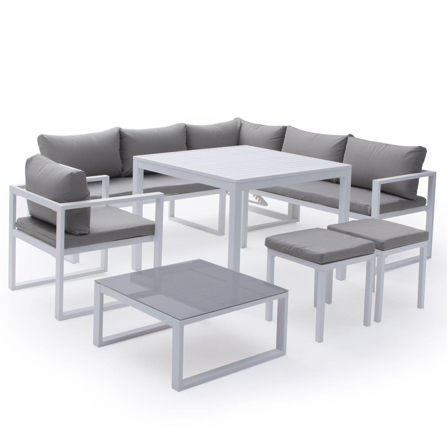 GARTENLOUNGE Ibiza Grau und Weiß 7 Plätze - Grau, Metall - Happy Garden