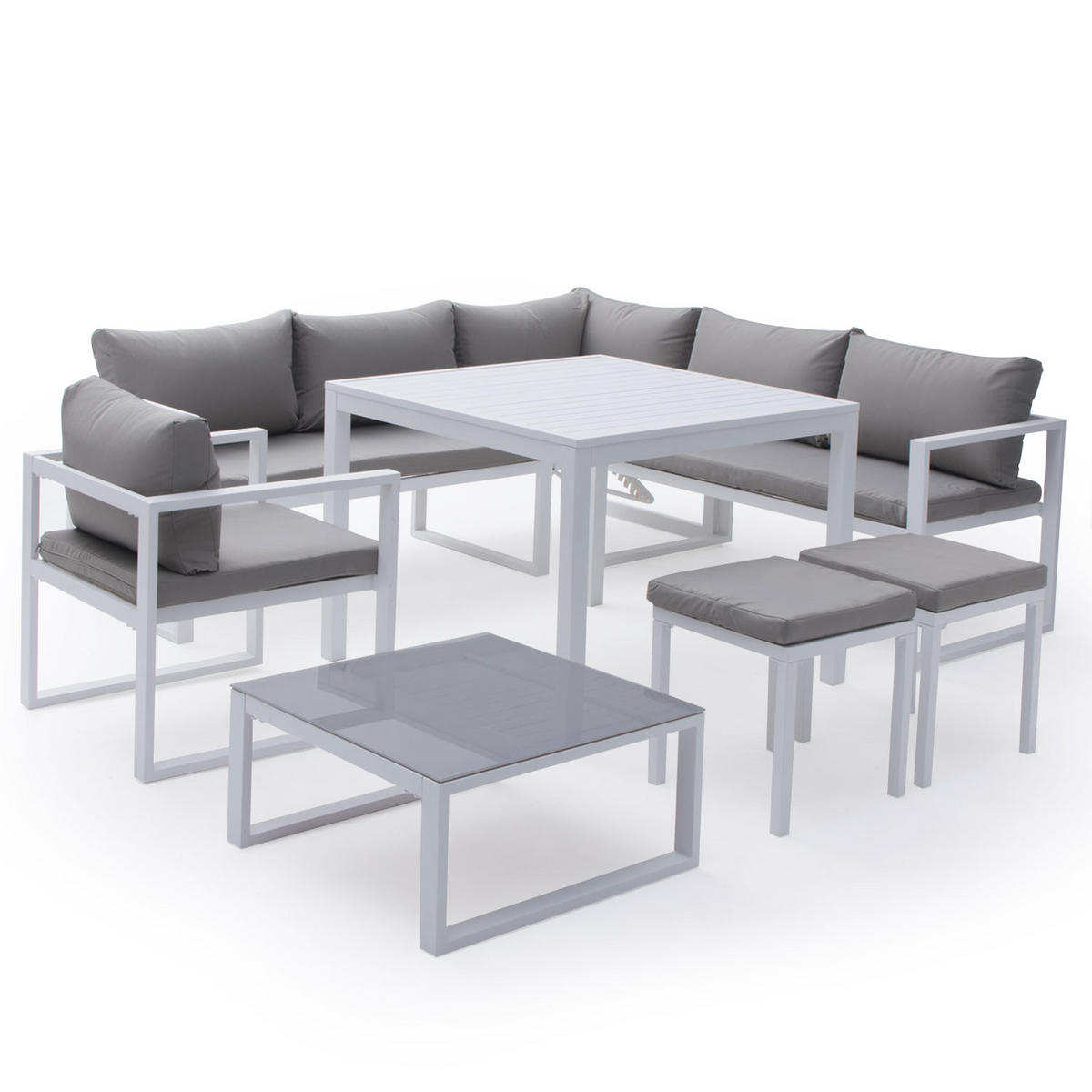 GARTENLOUNGE Ibiza Grau und Weiß 7 Plätze - Grau, Metall - Happy Garden