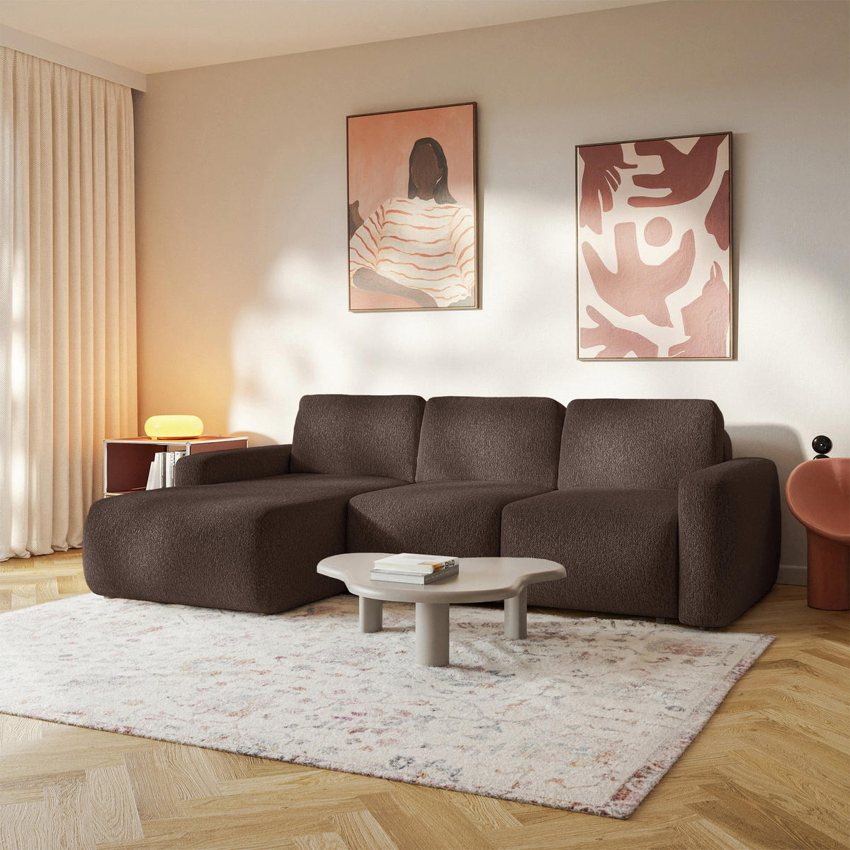 ECKSOFA Carnos Mini Braun Chenille - Schwarz/Braun, Kunststoff/Textil (238/164cm) - Selsey