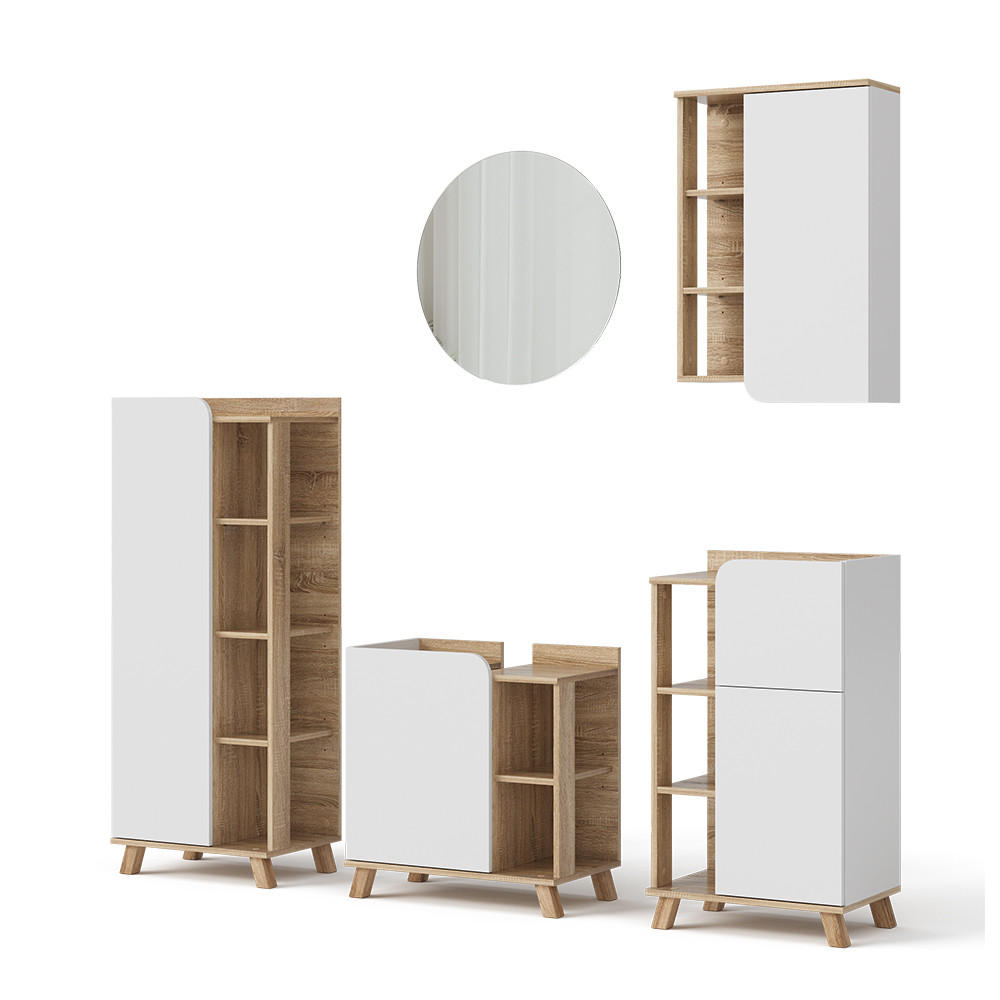 BADMÖBEL-SET Karen Sonoma/Weiß 5 Teile - Weiß/Sonoma Eiche, Holzwerkstoff (60/65/35cm) - Vicco
