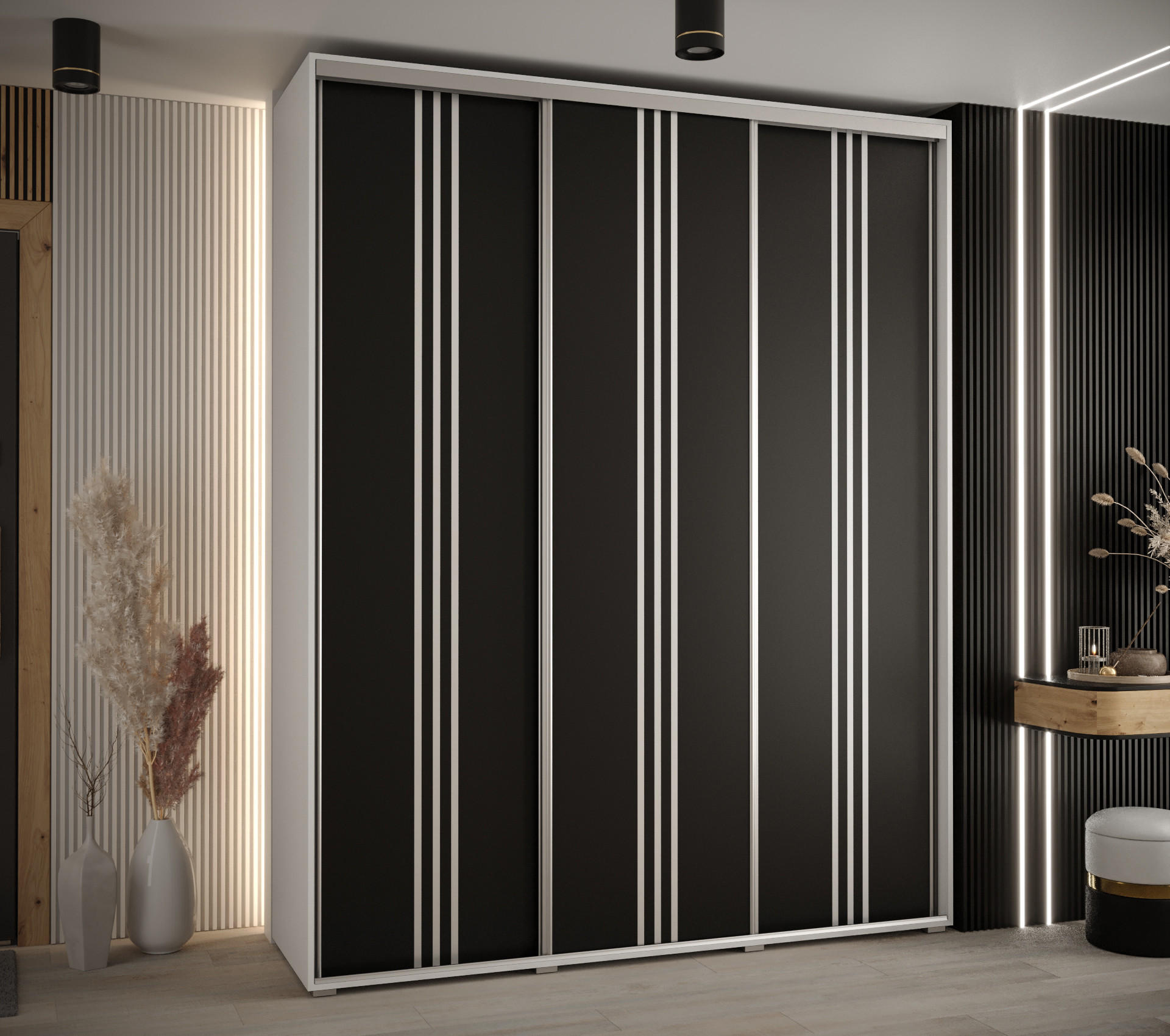 SCHWEBETÜRENSCHRANK 235,2/200/60 3-türig - Silberfarben/Schwarz, Holz/Metall (200/235/60cm) - Abiks Möbel