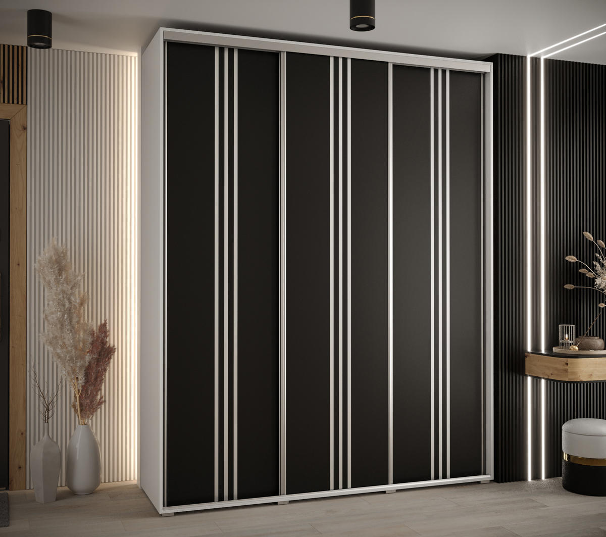 SCHWEBETÜRENSCHRANK 235,2/200/60 3-türig - Silberfarben/Schwarz, Holz/Metall (200/235/60cm) - Abiks Möbel