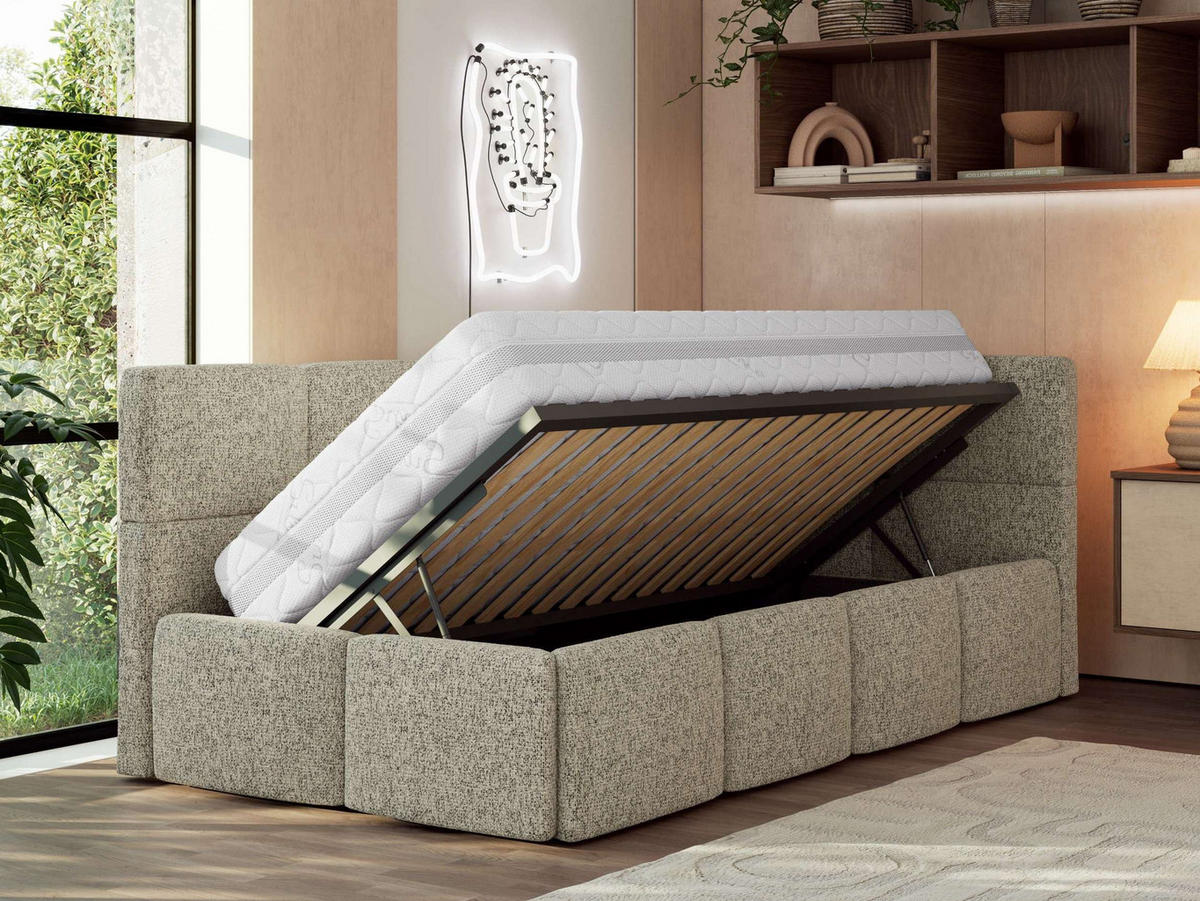 JUGENDBETT ARVO 90/200 - Dunkelbeige Strukture - Pocket-Matratze - Rechts Seite - Bronzefarben, Textil (90/200cm) - MKS