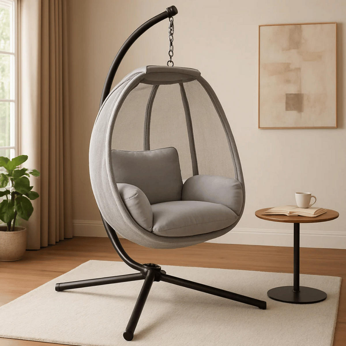 HÄNGESESSEL mit Gestell MELA Indoor/Outdoor Grau - Grau, Metall (120/185/100cm) - DELUKE