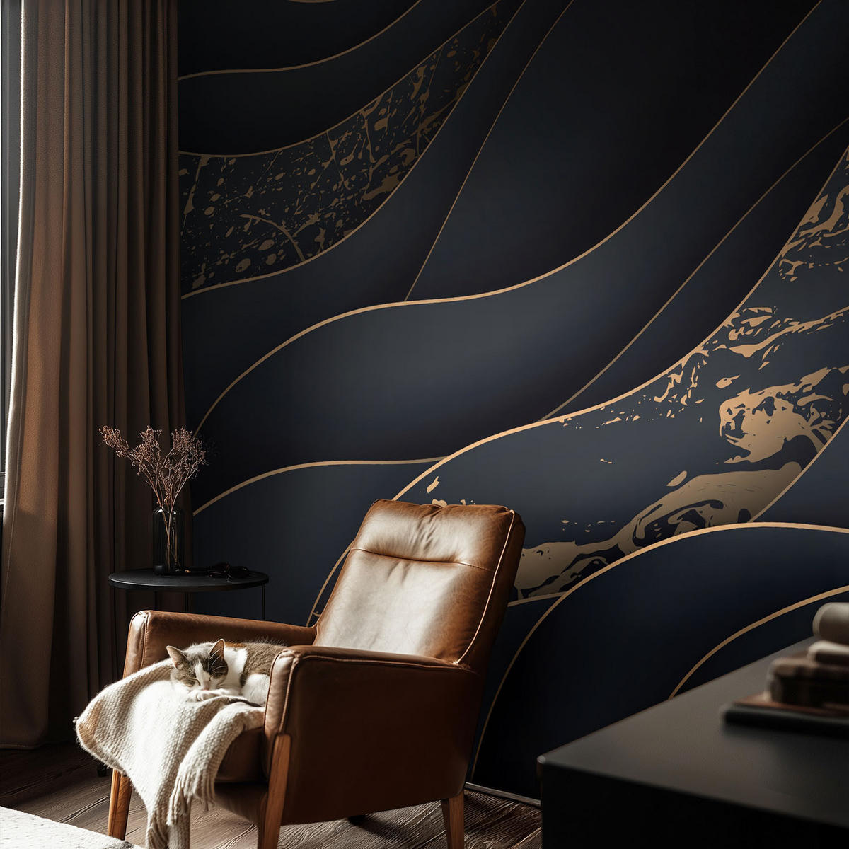 FOTOTAPETE 104x70 cm - Elegante Wellen - Weiß, Textil (104/70cm) - Wallfluent