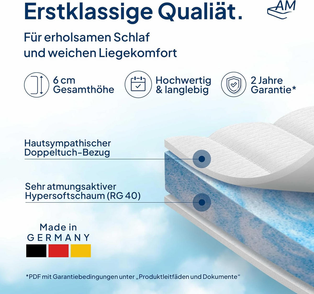 HYPERMĚKKÝ TOPPER 200/220 cm - výška 6 cm a potah Toledo - bílá, textil (200/220cm) - AM Qualitätsmatratzen