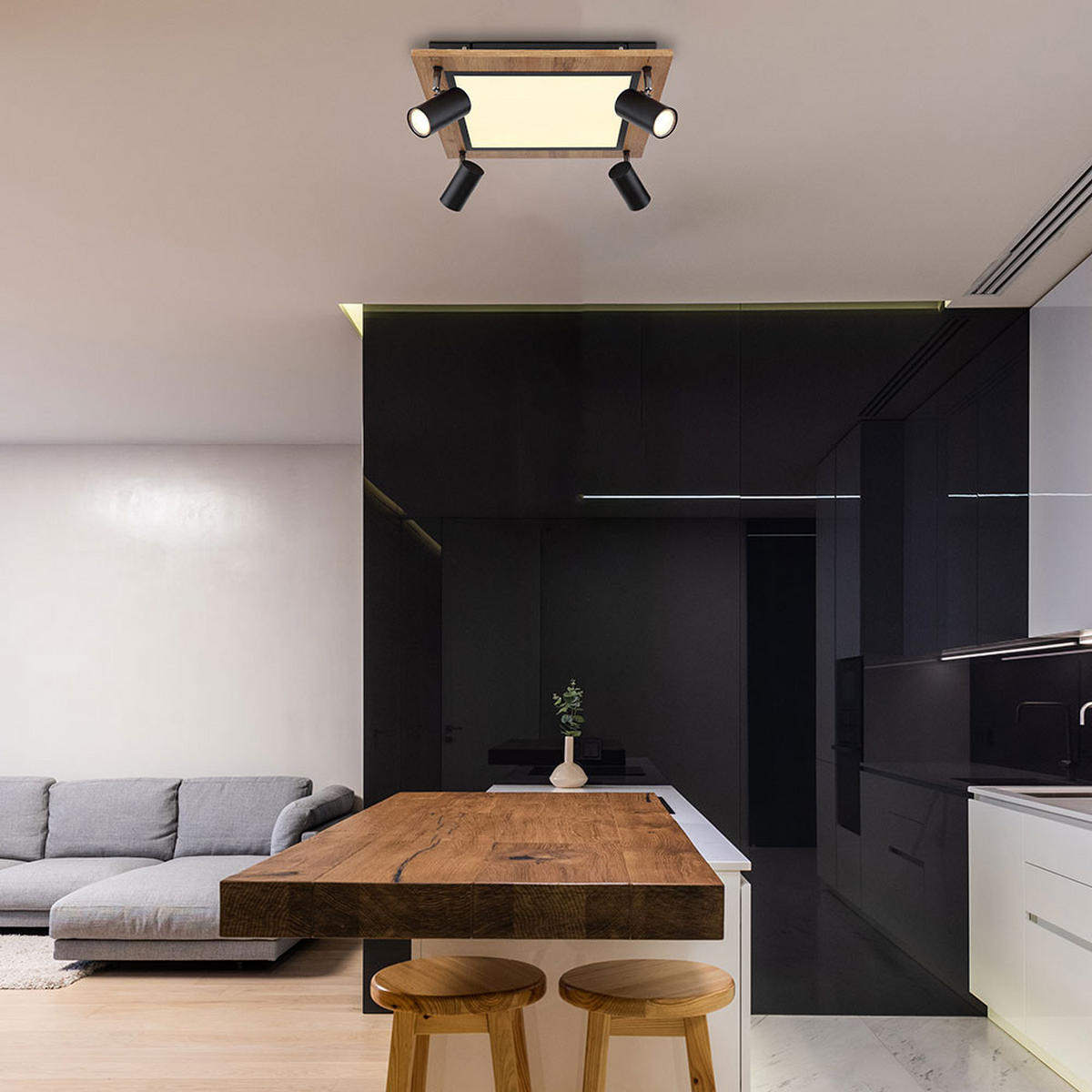 LED DECKENLEUCHTE ULLA Schwarz Holzoptik - Schwarz, Metall (45/45/13cm) - Globo Lighting