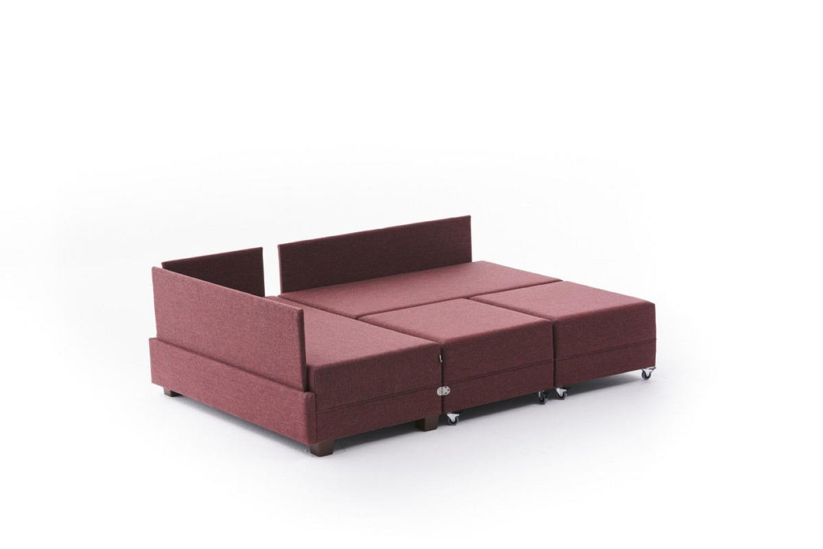 ECKSOFA mit rollbarer Schlaffunktion - Rot/Walnussfarben, Holz/Textil (280/210cm) - myHomelando