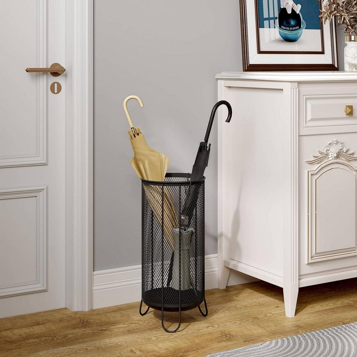 SCHIRMSTÄNDER mit 4 Haken, aus Drahtgitter, Anthrazit - Anthrazit, Metall (22/49/22cm) - Woltu