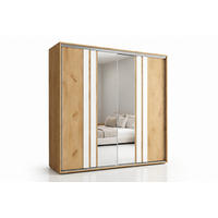 SCHRANK A10 Eiche Craft Gold mit Lamellen & Spiegelfront – Moderner Schiebetürenschrank im Loft Design & Schlafzimmerschrank - Goldfarben, Holzwerkstoff (62/245/230cm) - BM-Möbel