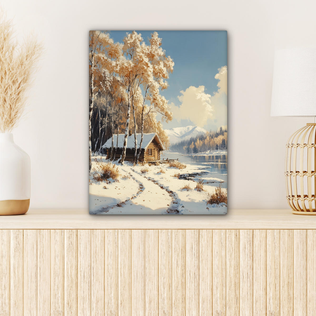 LEINWANDBILD Winter - Schnee - Zuhause - Natur 30x40 cm - Hellbraun, Textil (30/40cm) - MuchoWow