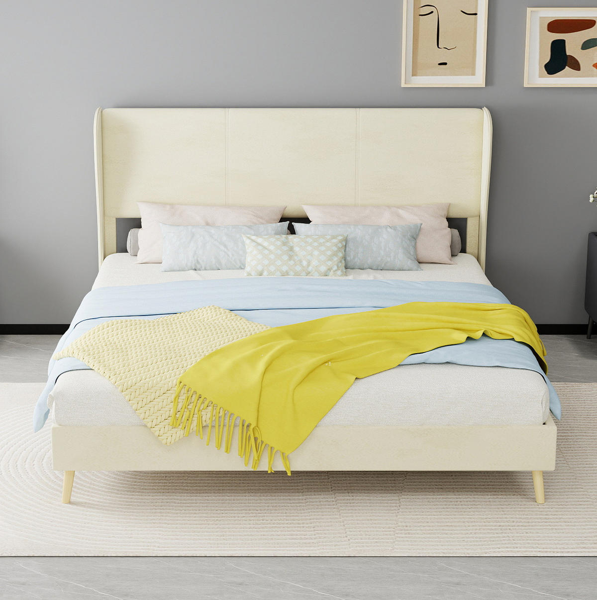 POLSTERBETT 160/200 cm mit gepolstertem Kopfteil und Matratze, Beige - Beige, Textil (160/200cm) - Redom