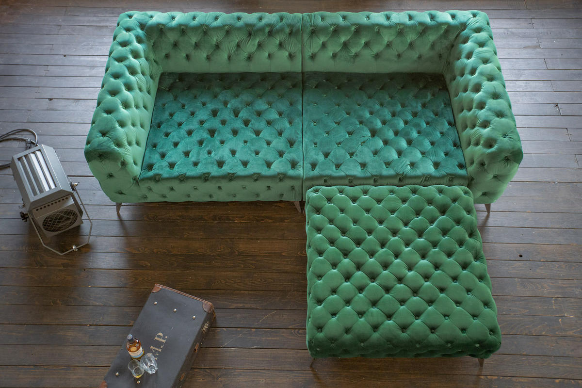 BIG SOFA NARLA Grün Velvet - Silberfarben/Grün, Textil (280/70/140cm) - KAWOLA