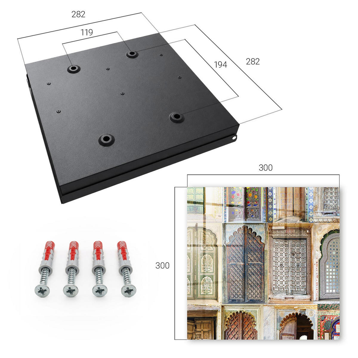 SCHLÜSSELBOX Schwarz 30x30 cm- Türöffnung nach rechts - Bunte Fenster - Gelb, Metall (30/30/5cm) - TULUP