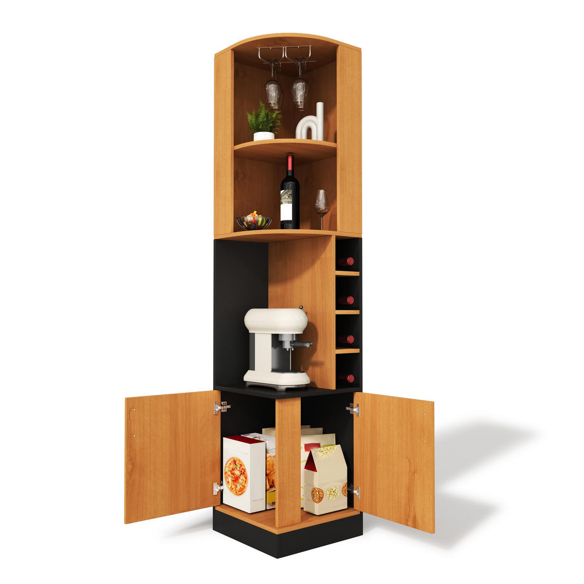 HIGHBOARD DE-38705 40/40/182 cm Weinglasregal und 4 Weinfächer Holz - Naturfarben, Holzwerkstoff (40/182/40cm) - ComfortXL
