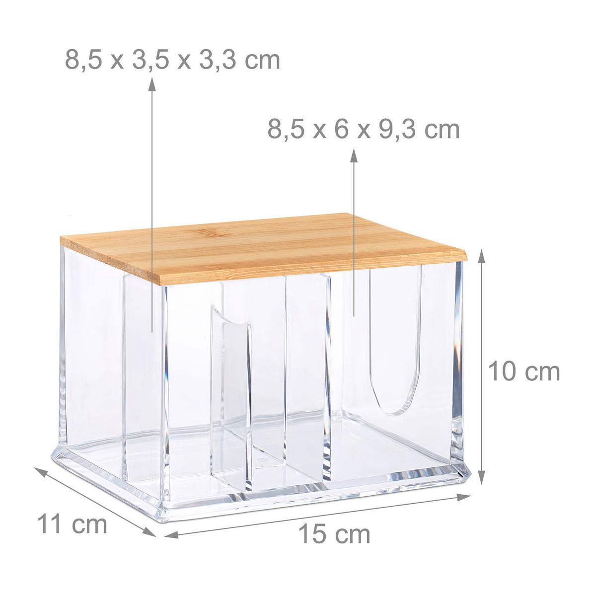 WATTESTÄBCHEN-AUFBEWAHRUNG - Transparent, Holz/Kunststoff (15/10/11cm) - Relaxdays