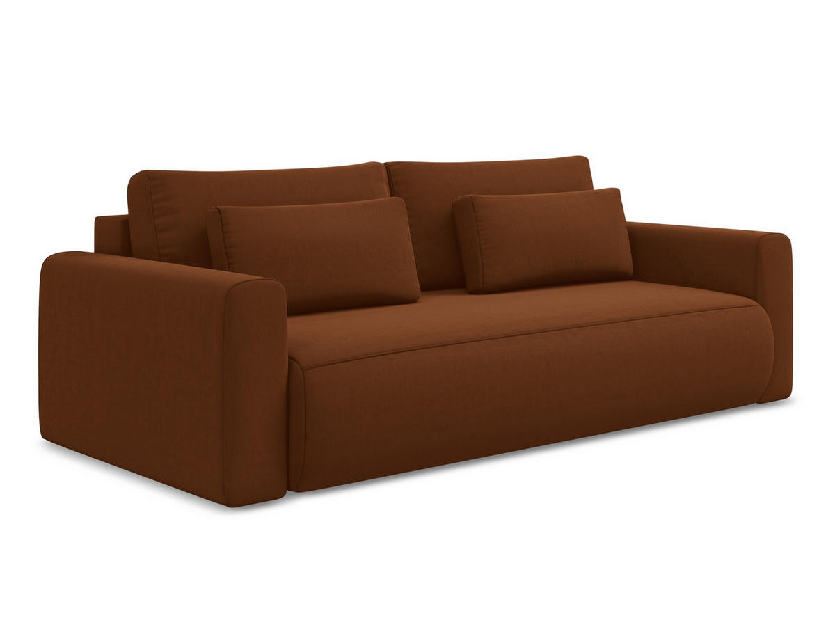 3-SITZER SOFA mit Schlaffunktion Samt Stoff Orange - Terracotta/Schwarz, Kunststoff/Textil (238/82/105cm) - Makamii