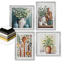WANDBILDER 4er Set - 50x50 cm & 40x60 cm Silberner Rahmen - Küchenaccessoires auf pflanzlicher Basis - Silberfarben, Kunststoff (50/50cm) - ArtPrintCave