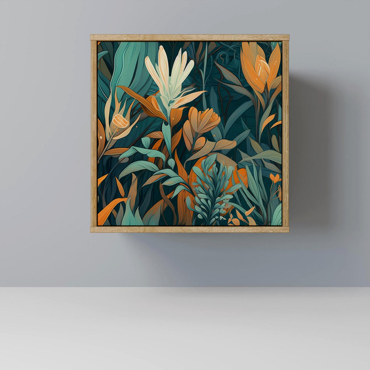 SIDEBOARD FLORAL SERENITY, Eichefarben, 57,5x42x77,5 cm, Schräge Buchenholzfüße - Eichefarben/Buchefarben, Holzwerkstoff/Buchenholz (57.5/77.5/42cm) - SpaceRebels