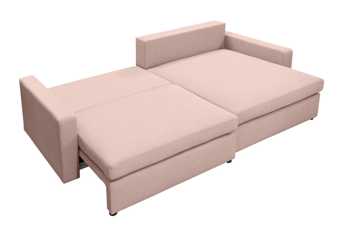 ECKSOFA Mit Schlaffunktion Und Bettzeugablage LUBEKA Stoff Faro Rosa Rechts - Rosa, Holz (224/147cm) - Kaiser Möbel