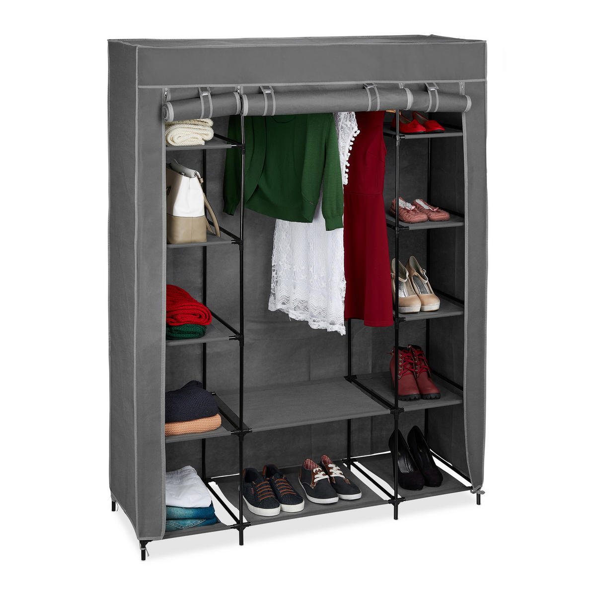 STOFFSCHRANK - Grau, Kunststoff/Textil (135/175/45cm) - Relaxdays