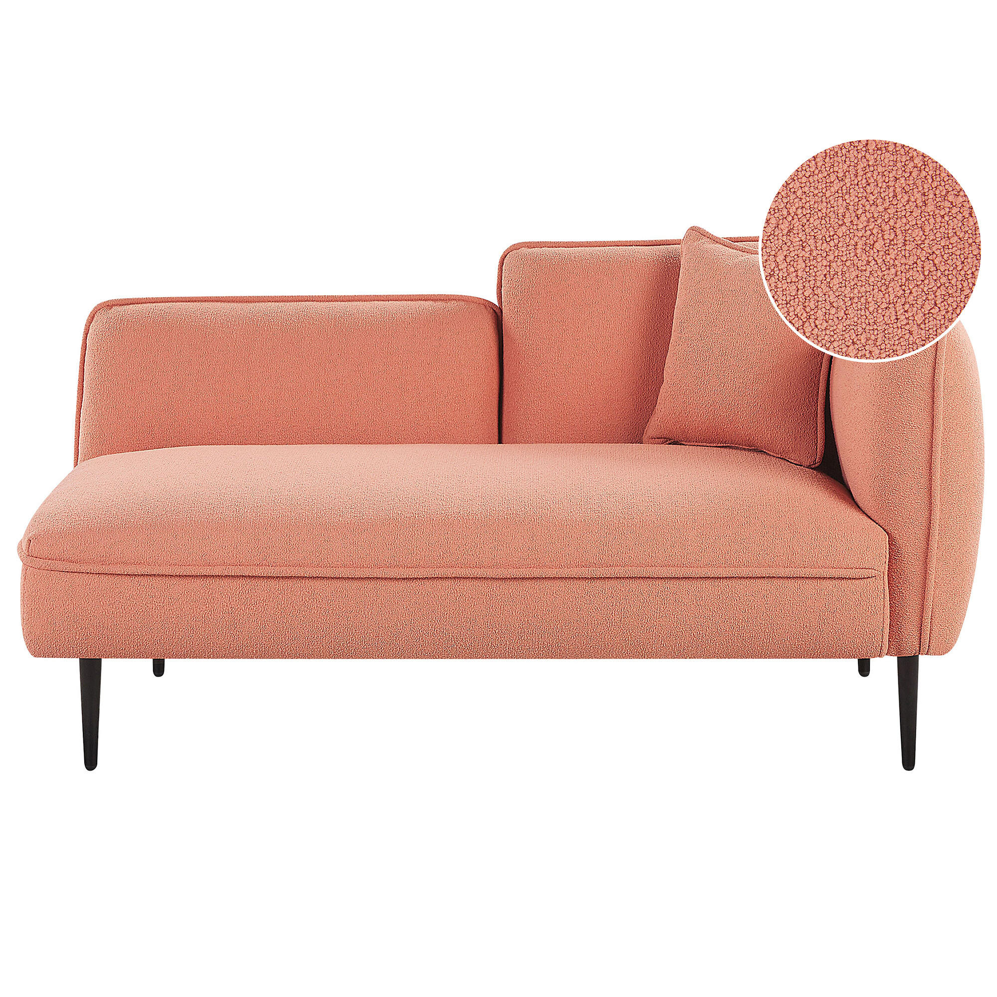 CHAISELONGUE Bouclé pfirsichrosa rechtsseitig Chevannes - Pink/Schwarz, Textil (138/74/77cm) - Beliani