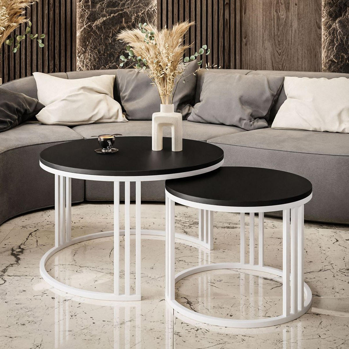 COUCHTISCH 2 in 1 LORI schwarz matt - Weiß, Holzwerkstoff (70/70/48cm) - Lookway