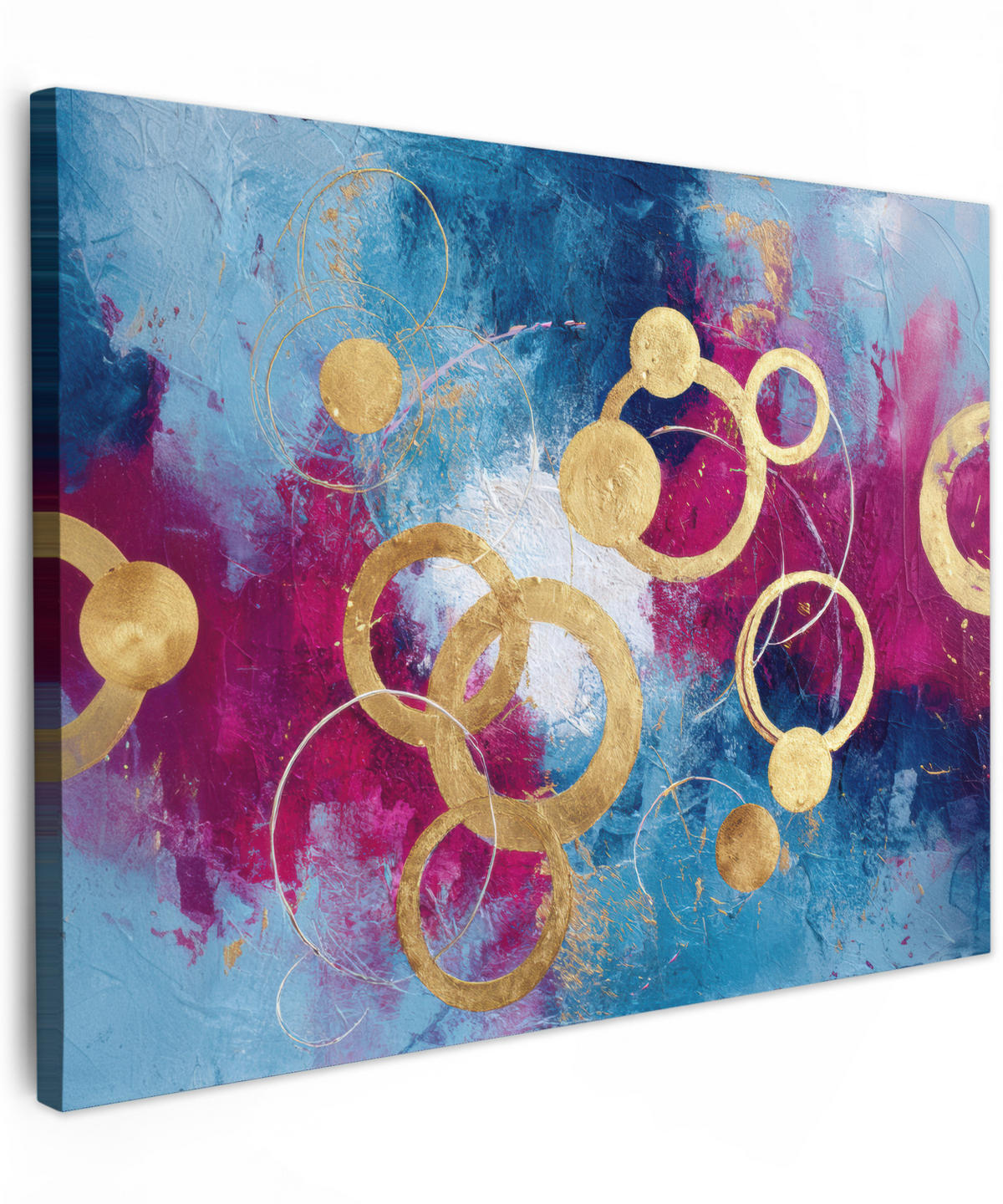 LEINWANDBILD Kreise - Gold - Abstrakt Wandbilder 80x60 cm - Blau, Textil (80/60cm) - MuchoWow