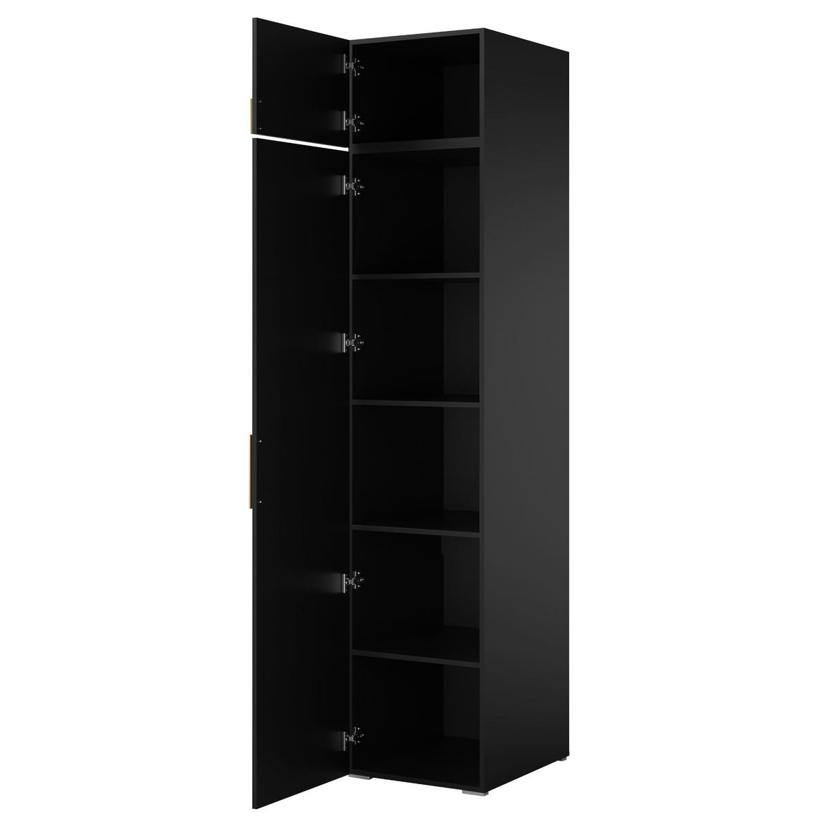 DREHTÜRENSCHRANK mit Einlegeböden und Aufsatz Napoli 1D 50 Schwarz (schwarzer oder goldener Griff) - Silberfarben/Schwarz, Holzwerkstoff/Kunststoff (50/35/60cm) - mzm24