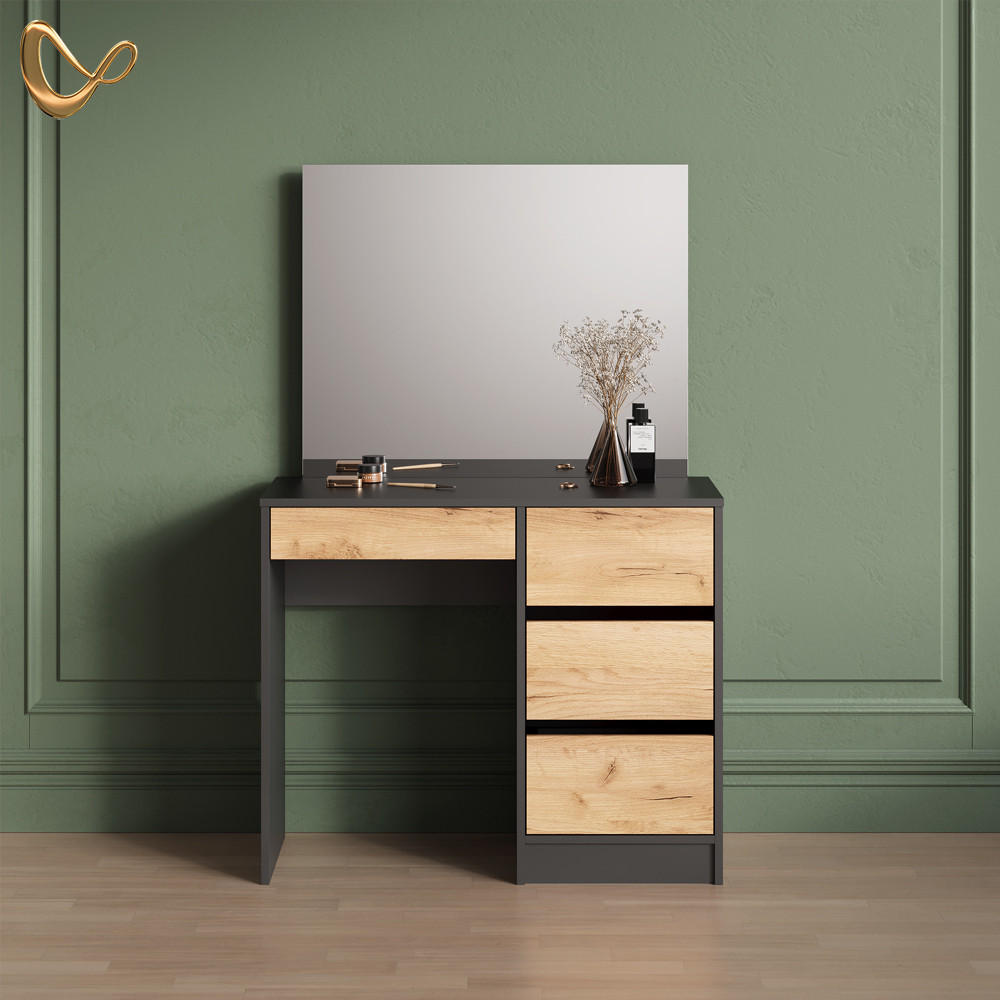 SCHMINKTISCH Imola Anthrazit/Goldkraft Eiche 120 cm - Honigeiche/Anthrazit, Holzwerkstoff (120/75/55cm) - Livinity®